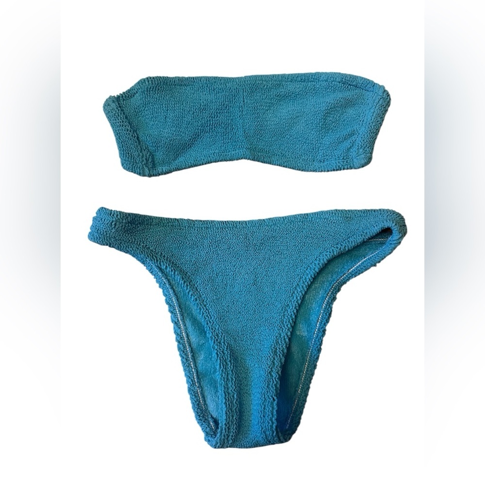 Daffy Waterwear Aquamarine Crinkle Bandeau Bikini Set XS